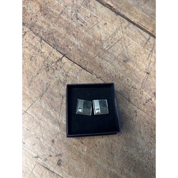 Vintage Gold-Tone Square Cufflinks With Clear Crystal Accents Mens Jewelry - Picture 7 of 7